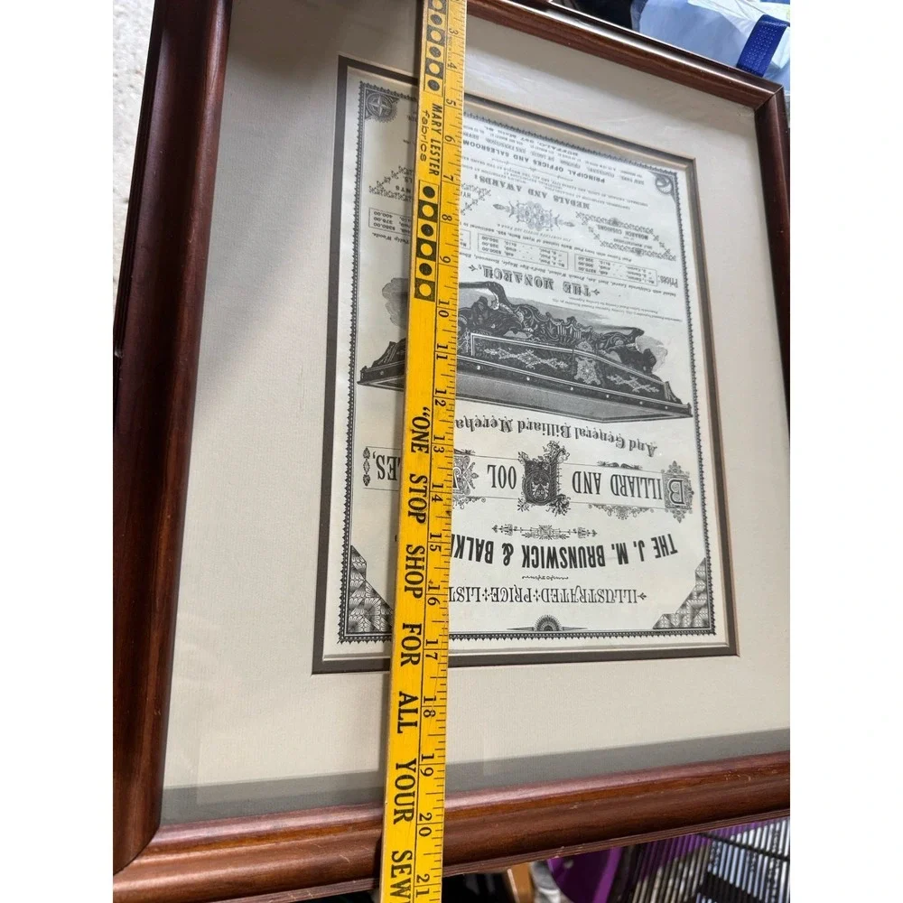 Vintage Brunswick Balke Monarch Pool Table Illustrated Price List Framed Print